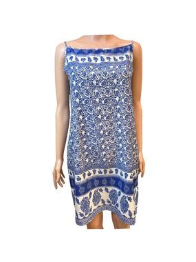 Globus Blue and White Paisley Sleeveless Sheath Dress Small